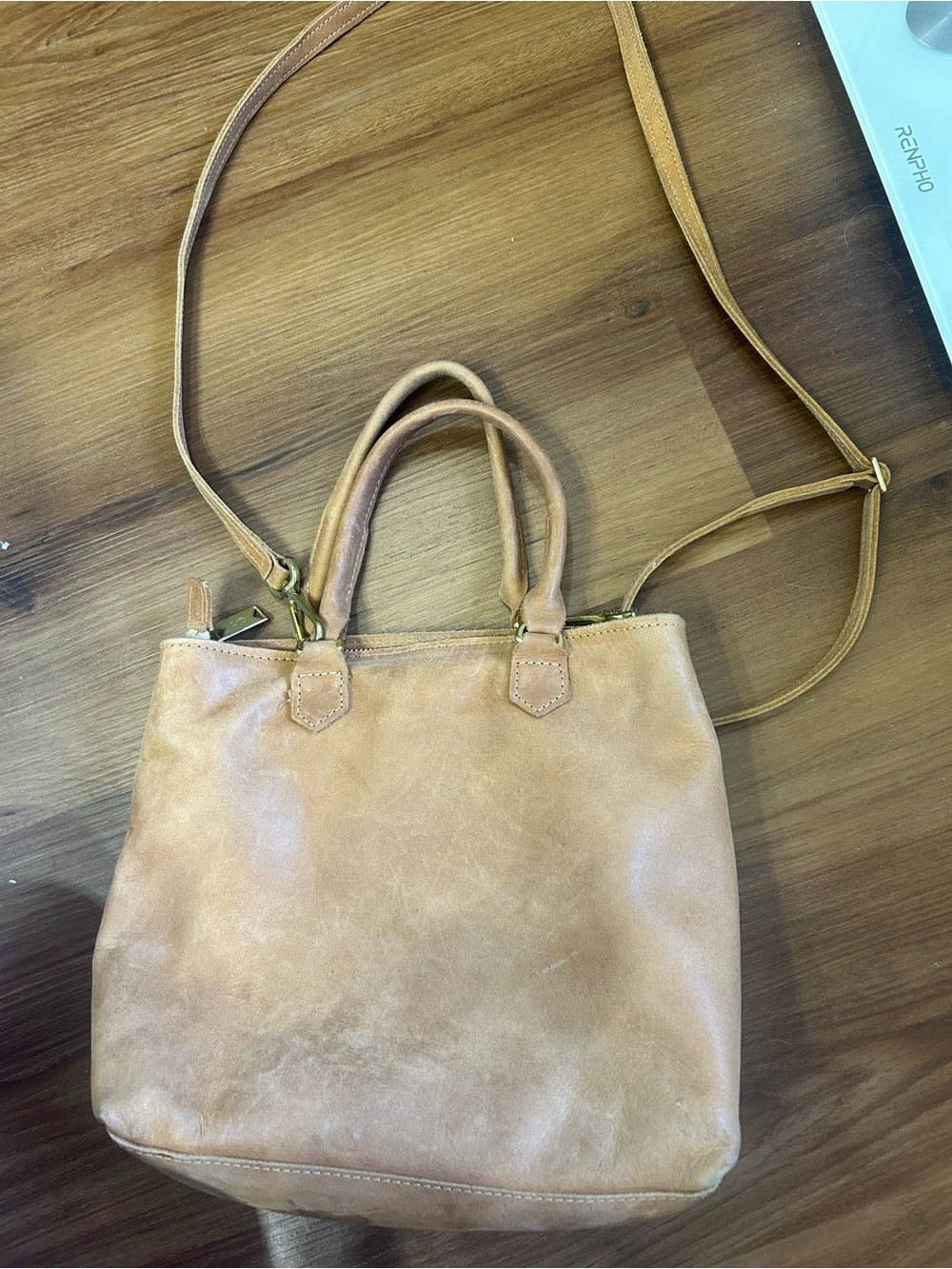 Sseko Tan Leather Shoulder Bag with Crossbody Strap